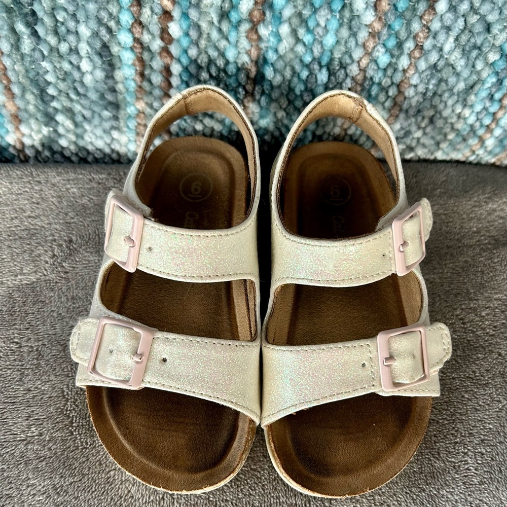 Cat & Jack Velcro sandals white glitter toddler size 6